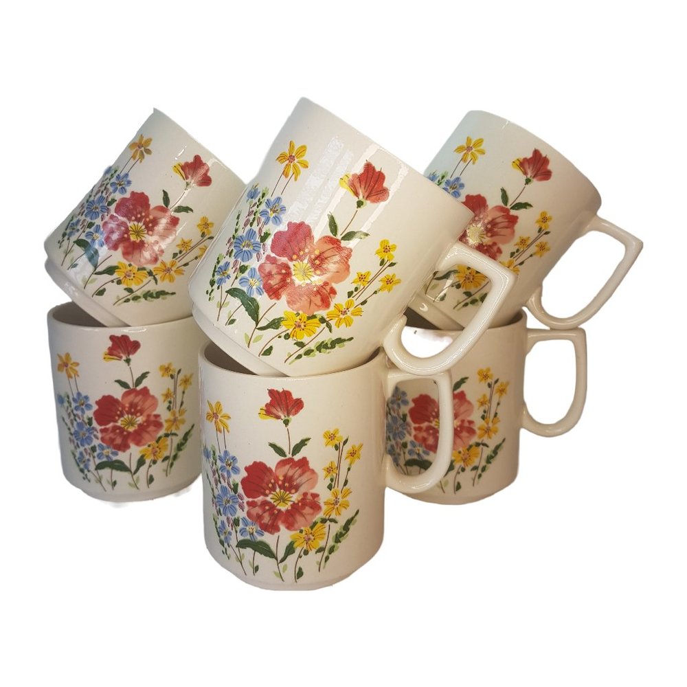 Set of 6 Vintage JAPAN Floral Mugs Teacups Woolworth Woolco Tea Party Coffee